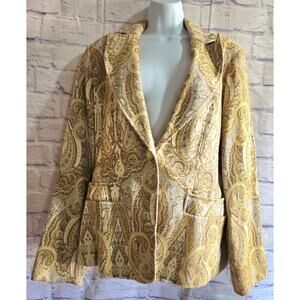 Coldwater Creek Gold Paisley Print Single Button Blazer 1X Plus Lined